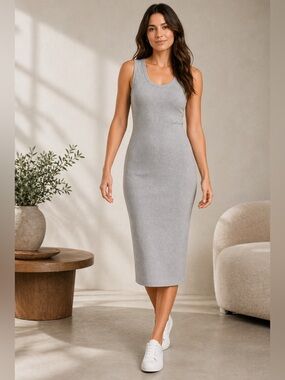 Athleta River Rib Merino Wool Sweater Dress | MP | NWT | Gray Midi